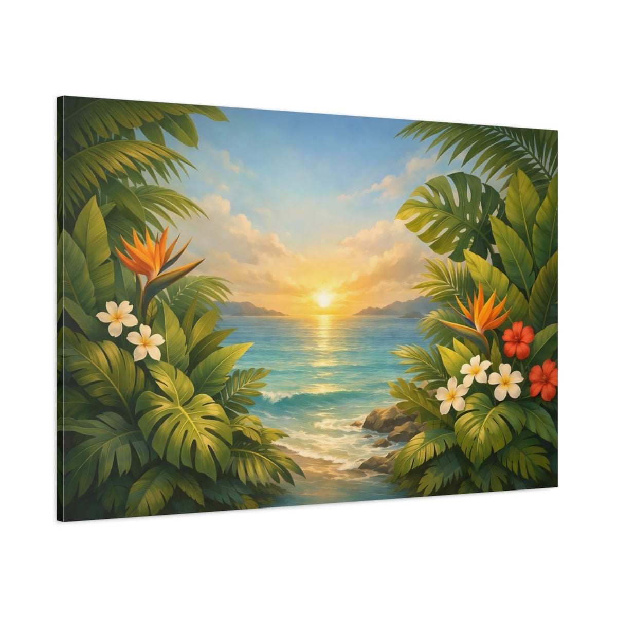 Seascape Botanical Leaves shown as stretched canvas wall art
