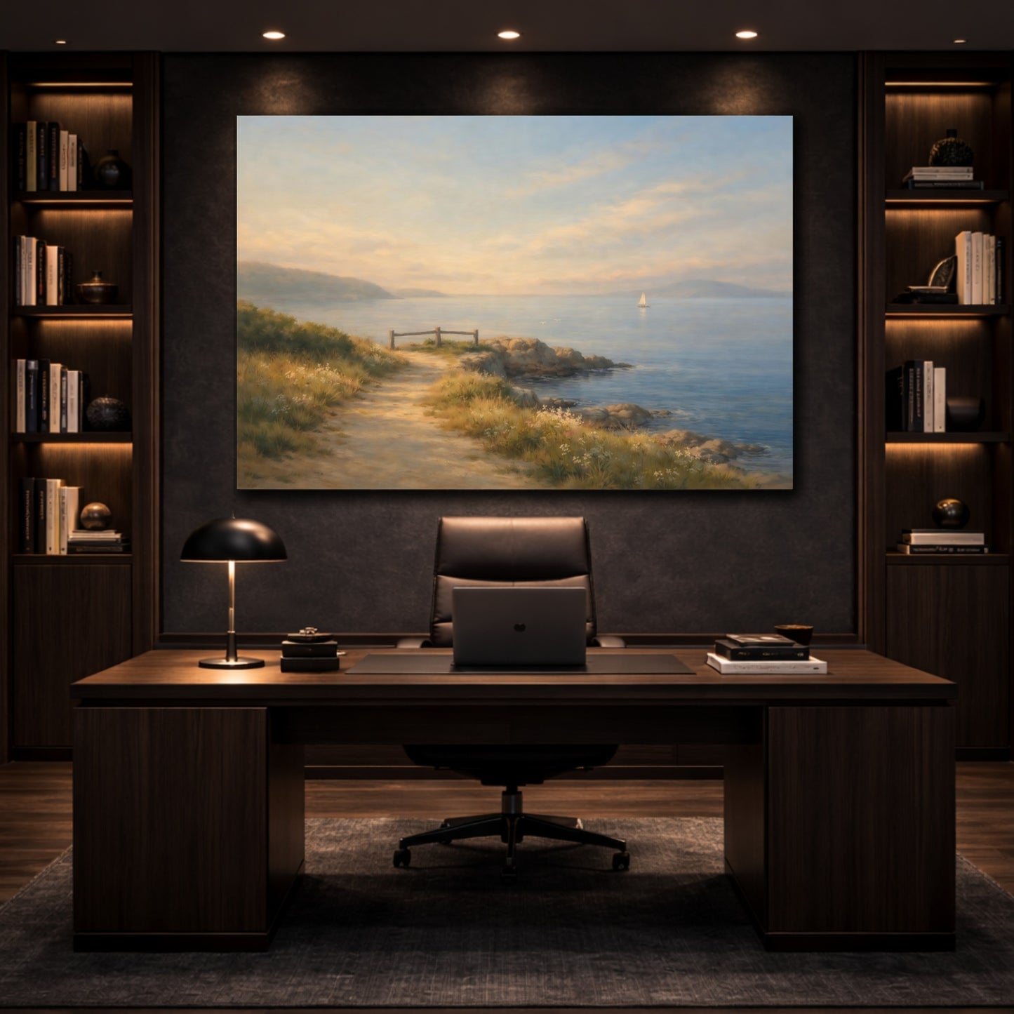 Mockup 4. Seascape Coastal Path Morning Walk View shown as stretched canvas wall art