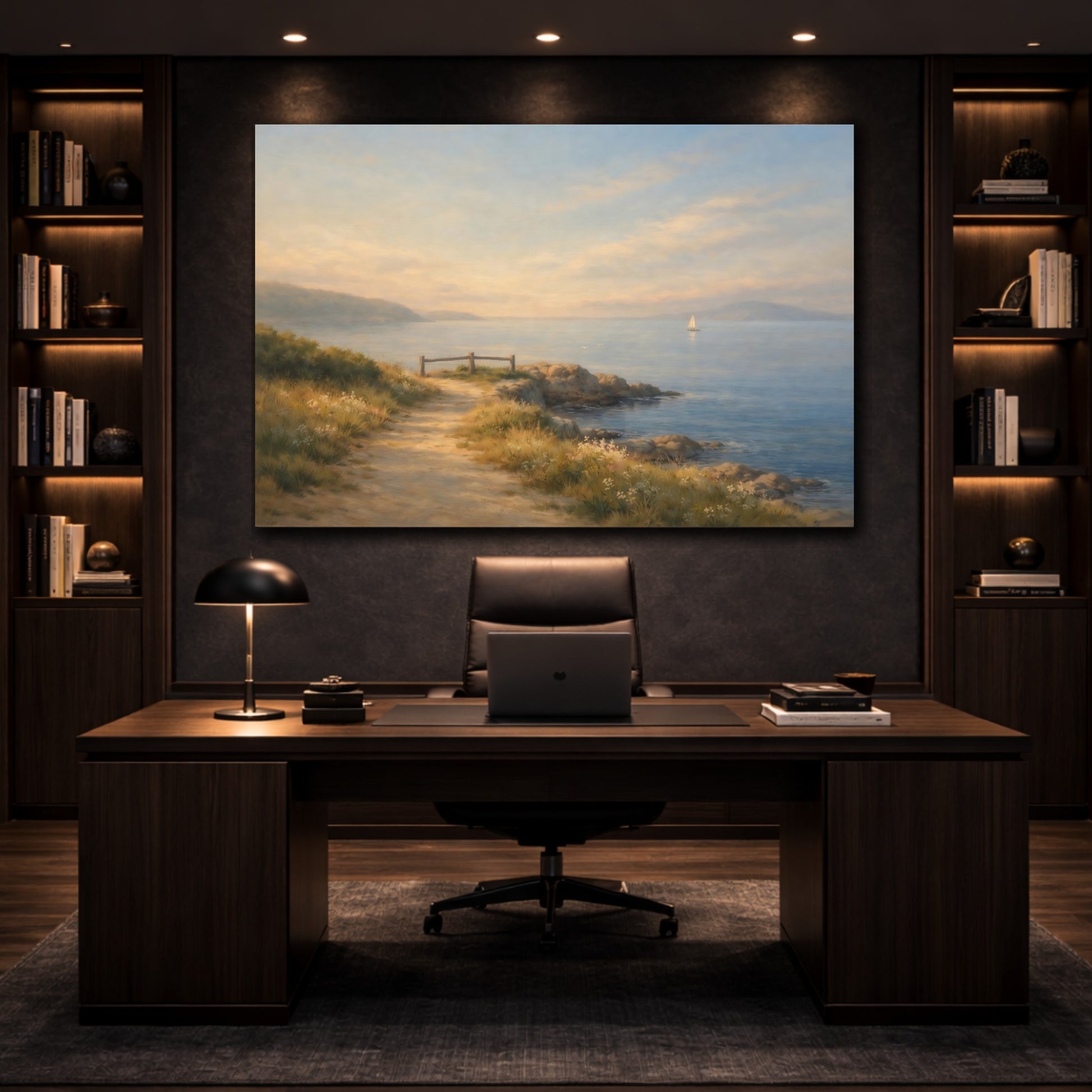 Mockup 4. Seascape Coastal Path Morning Walk View shown as stretched canvas wall art