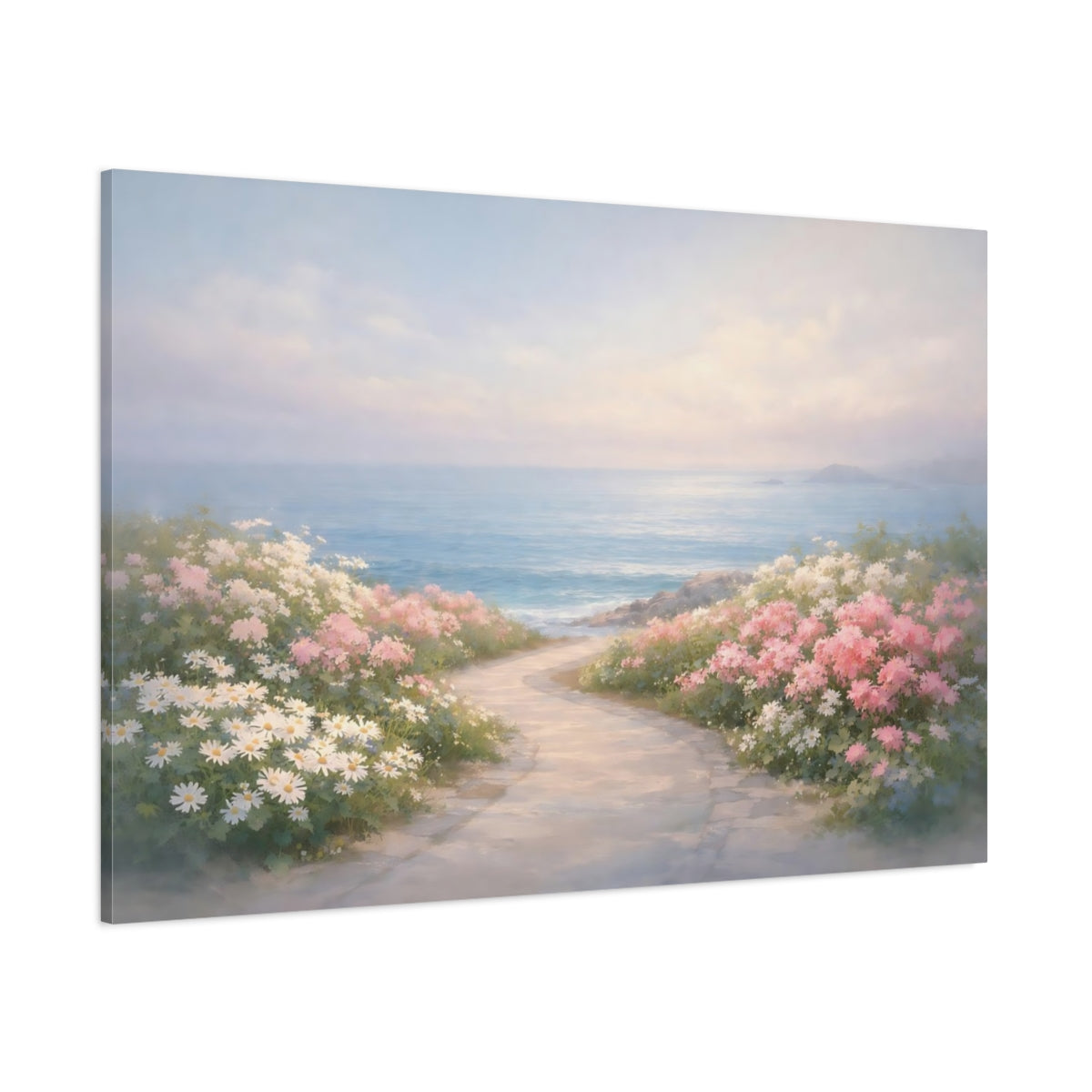 Seascape Flower Street shown as stretched canvas wall art