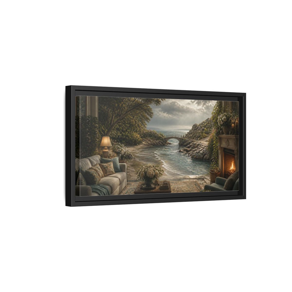 Side Mockup 8. Seascape For Living Room shown as framed canvas print