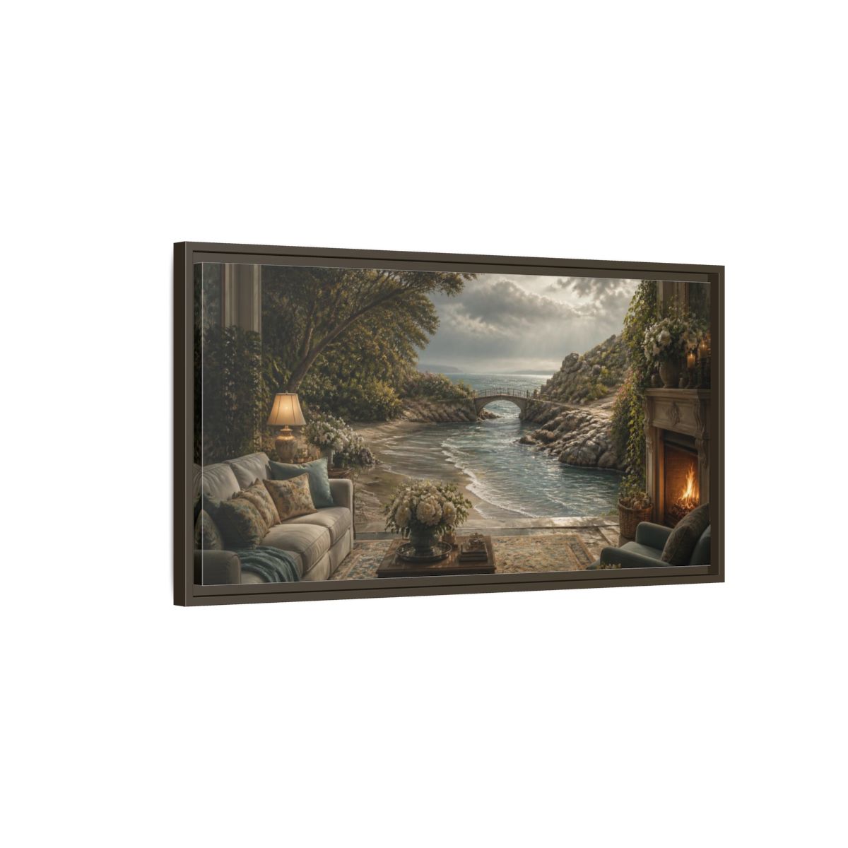 Main Mockup. Seascape For Living Room shown as framed canvas print