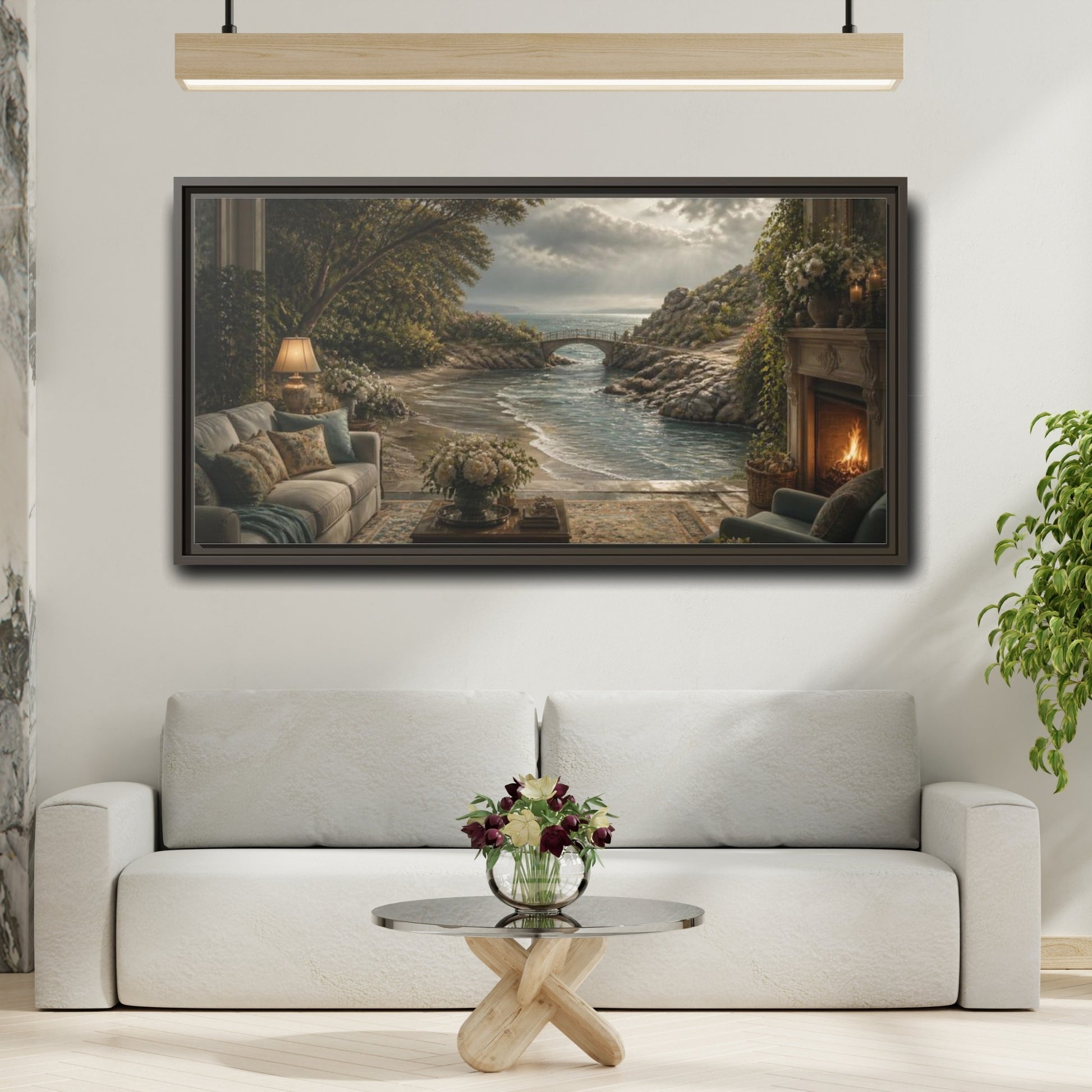 Mockup 2. Seascape For Living Room shown as framed canvas print