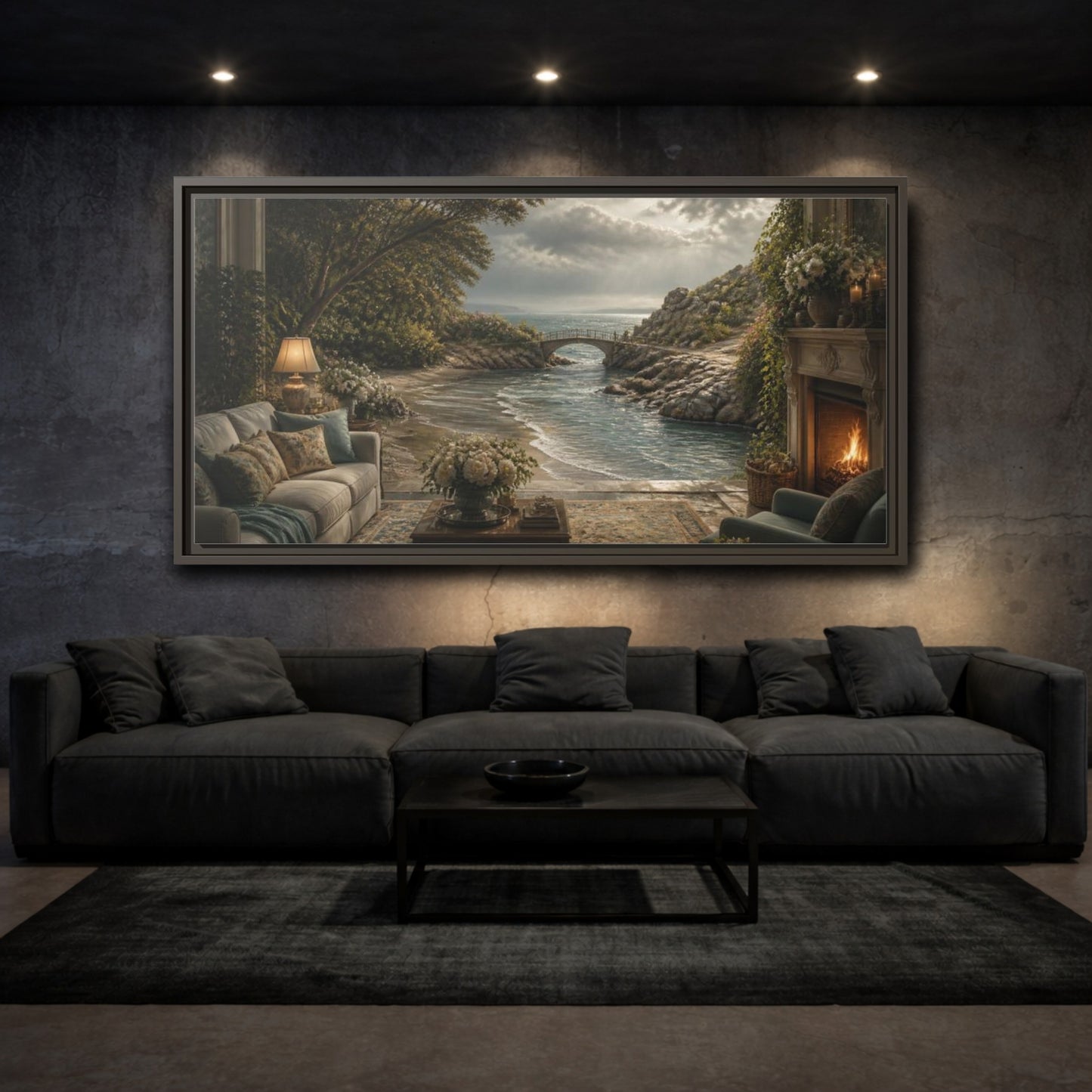 Mockup 3. Seascape For Living Room shown as framed canvas print