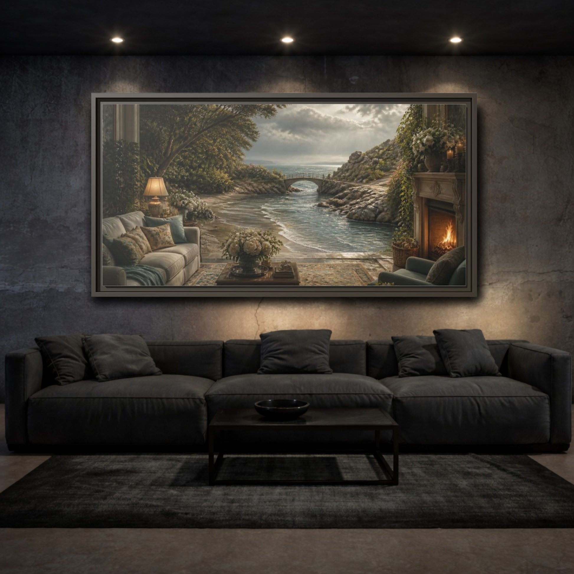 Mockup 3. Seascape For Living Room shown as framed canvas print