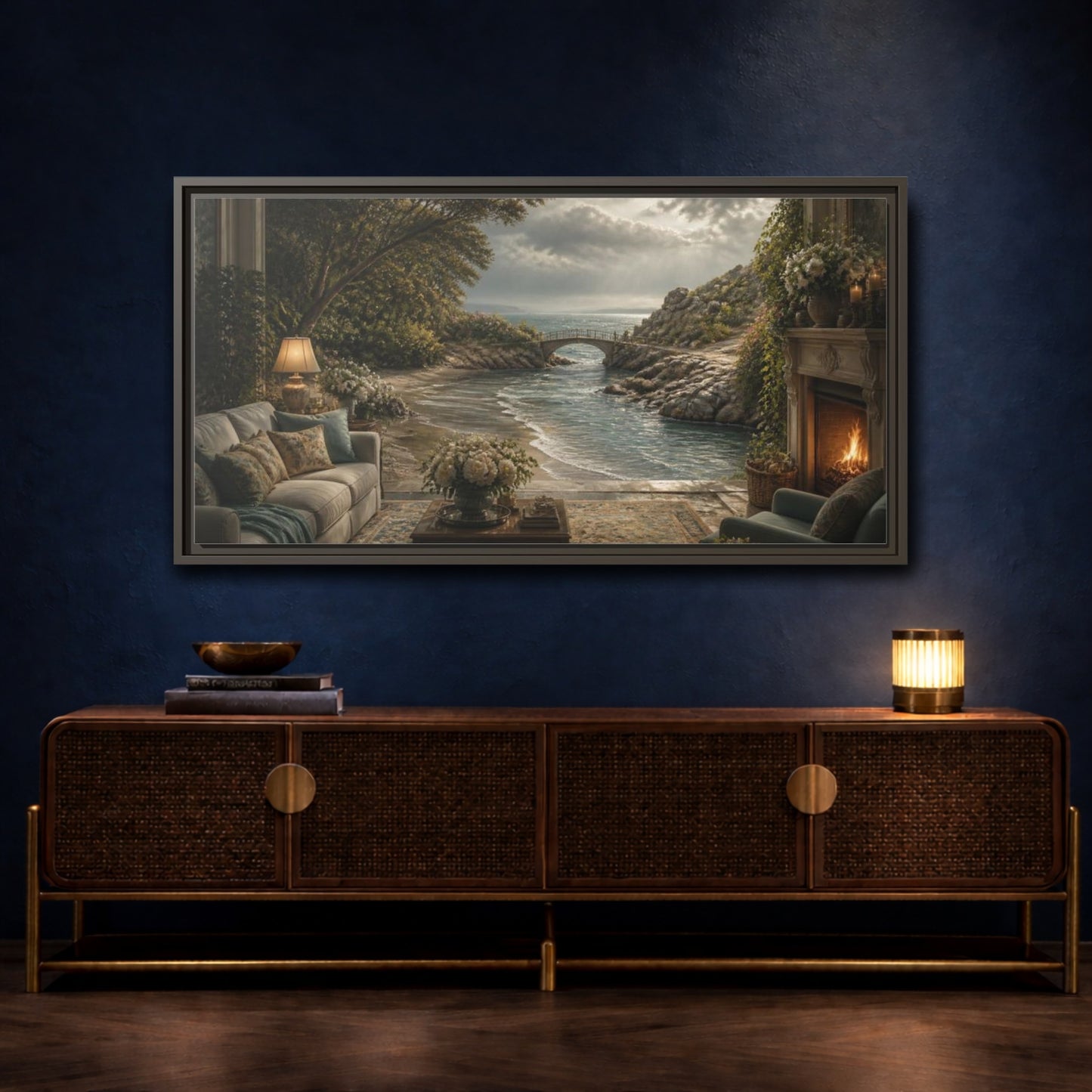 Mockup 4. Seascape For Living Room shown as framed canvas print
