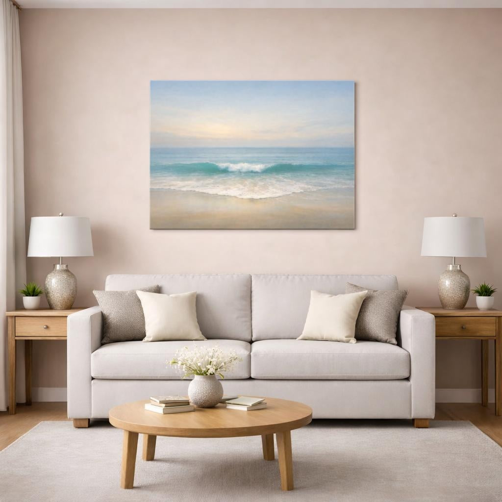 Seascape Line Abstract shown as canvas wall art in a modern living room