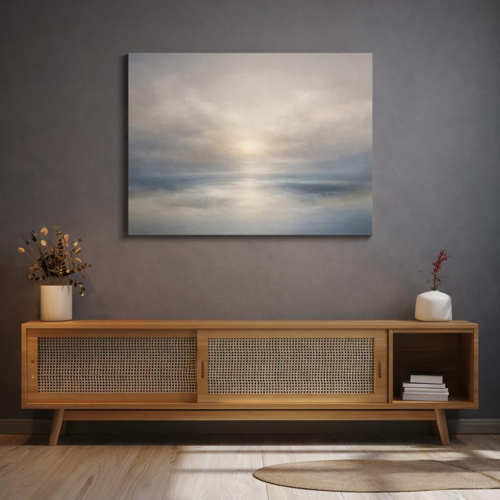 Seascape Neutral Abstract shown as canvas wall art in a luxury executive office