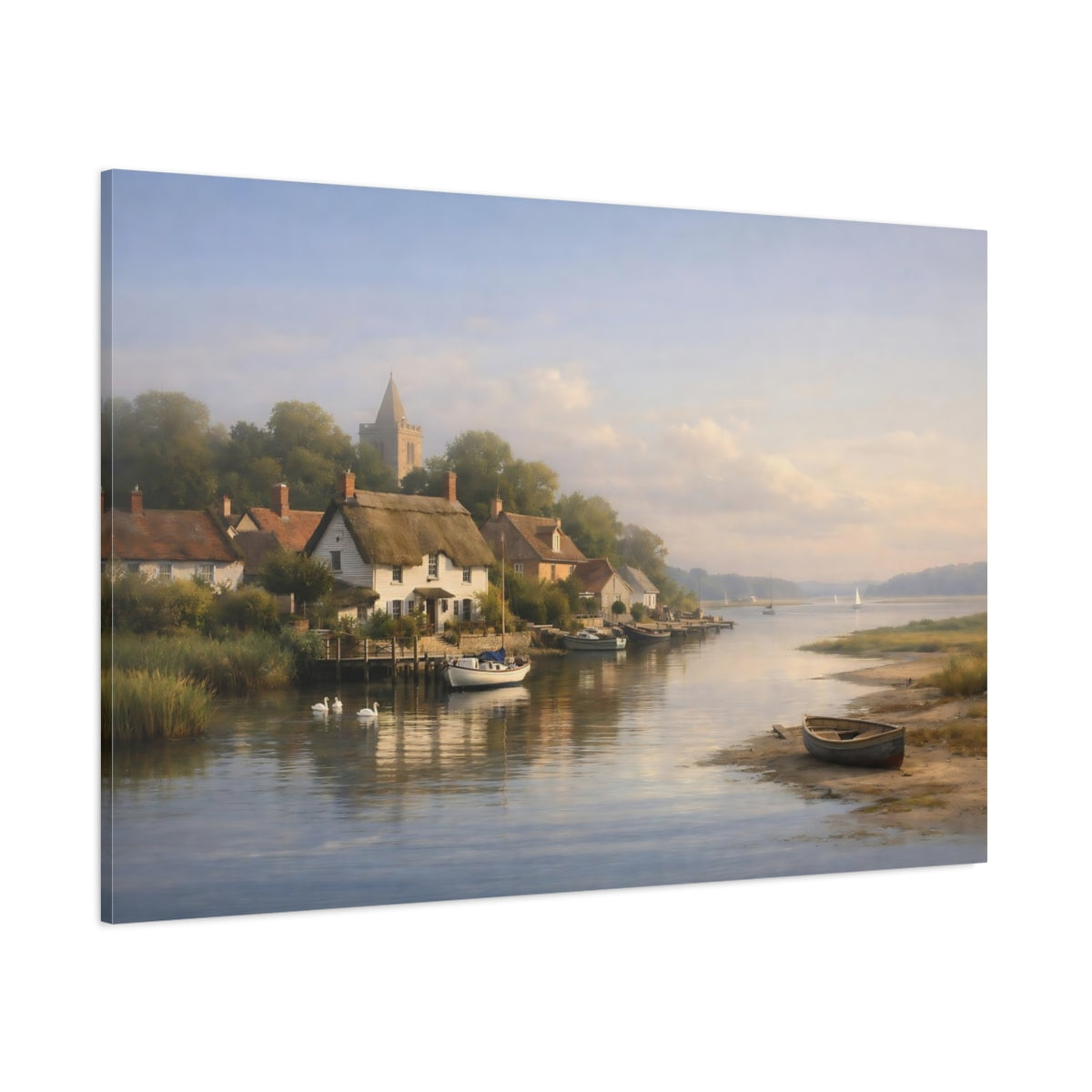 Seascape Riverside Village shown as stretched canvas wall art