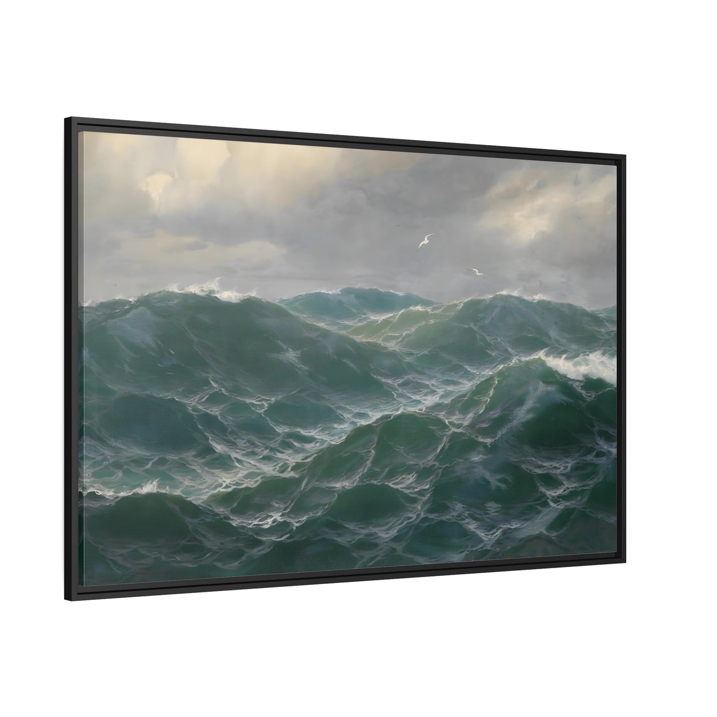 Seascape Seagulls Marine - Sea Landscape Framed Canvas Wall Art Print in Black Frame