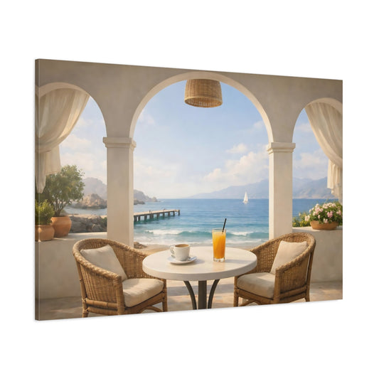 Seascape Seaside Cafe Arch shown as stretched canvas wall art