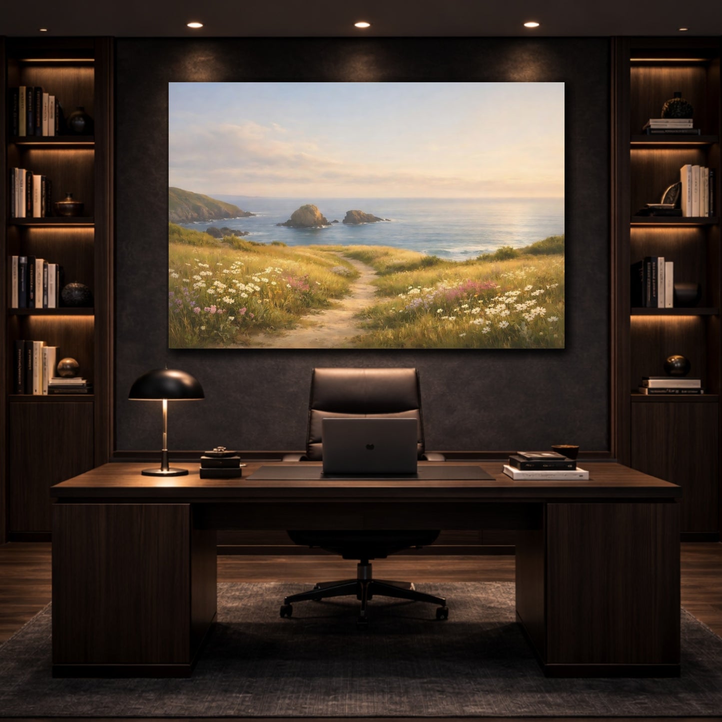 Mockup 2. Seascape Seaside Meadow shown as stretched canvas wall art