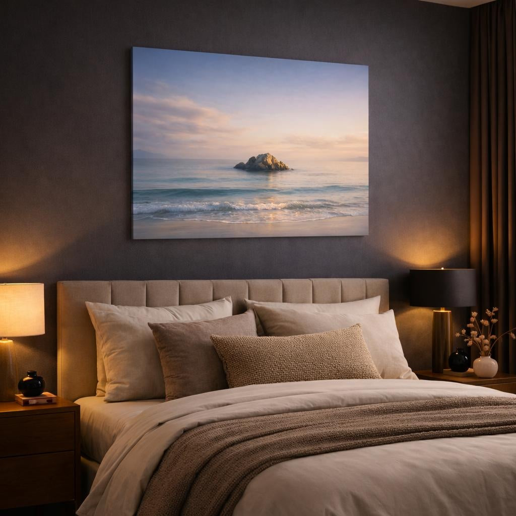 Seascape Ufc shown as canvas wall art in a luxury bedroom