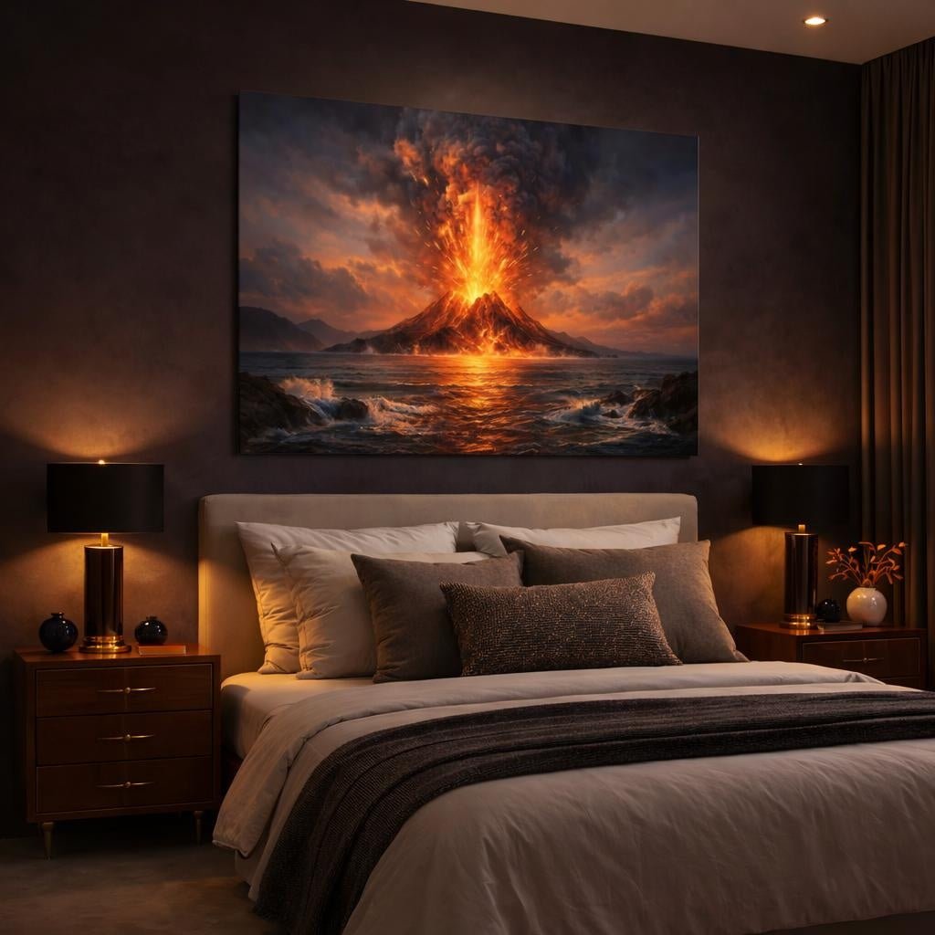 Seascape Volcano Eruption Nature - Canvas Wall Art Print - YesArtYes