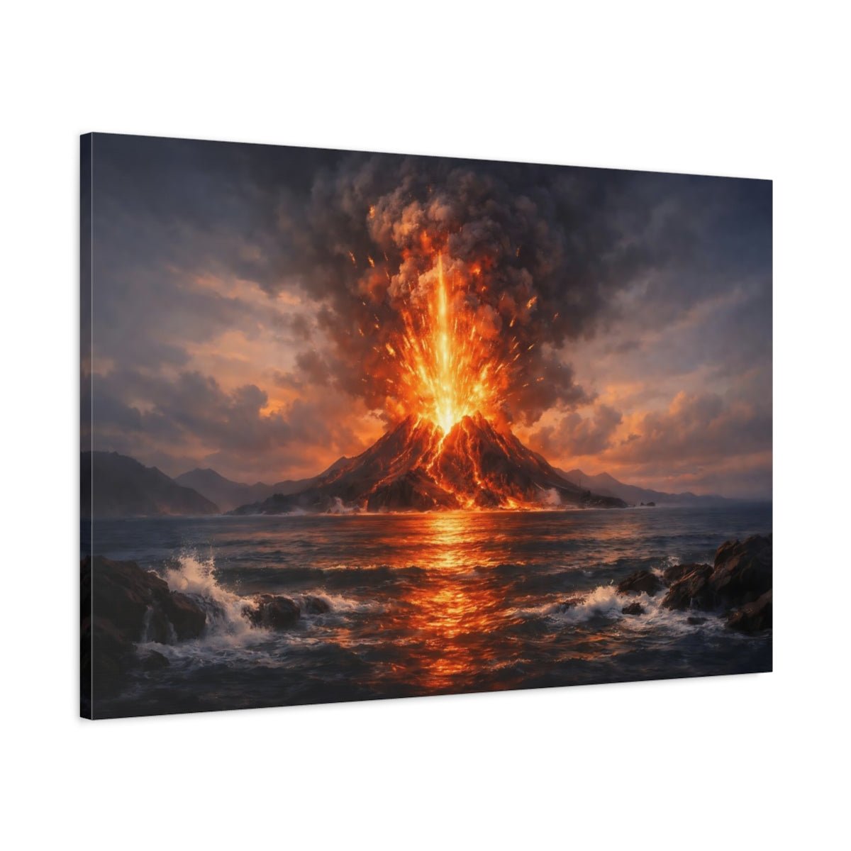 Seascape Volcano Eruption Nature - Canvas Wall Art Print - YesArtYes
