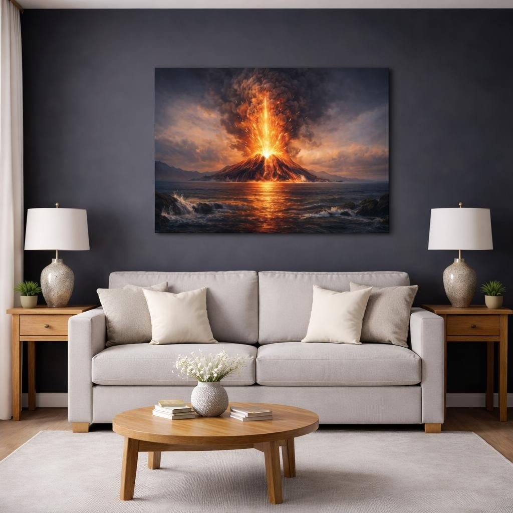 Seascape Volcano Eruption Nature - Canvas Wall Art Print - YesArtYes