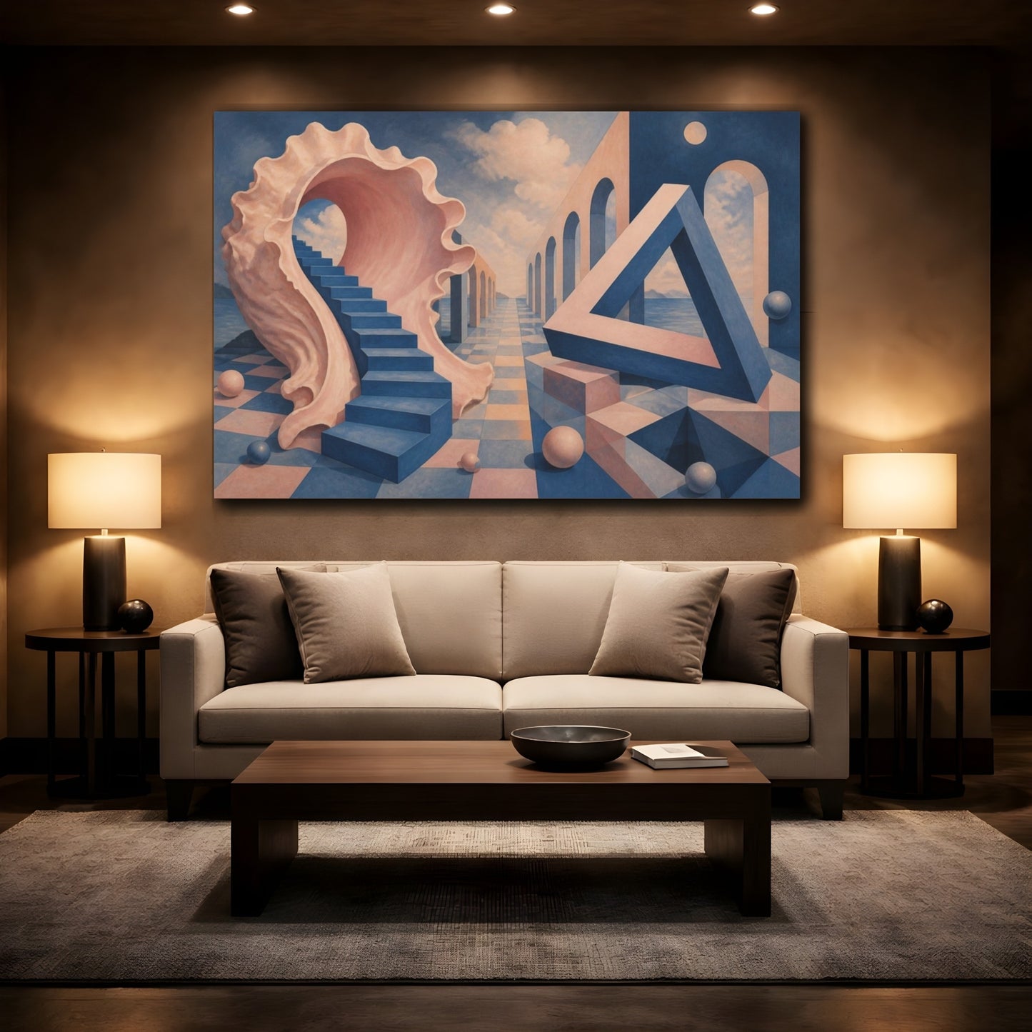 Mockup 2. Seashell Staircase Illusion shown as canvas print