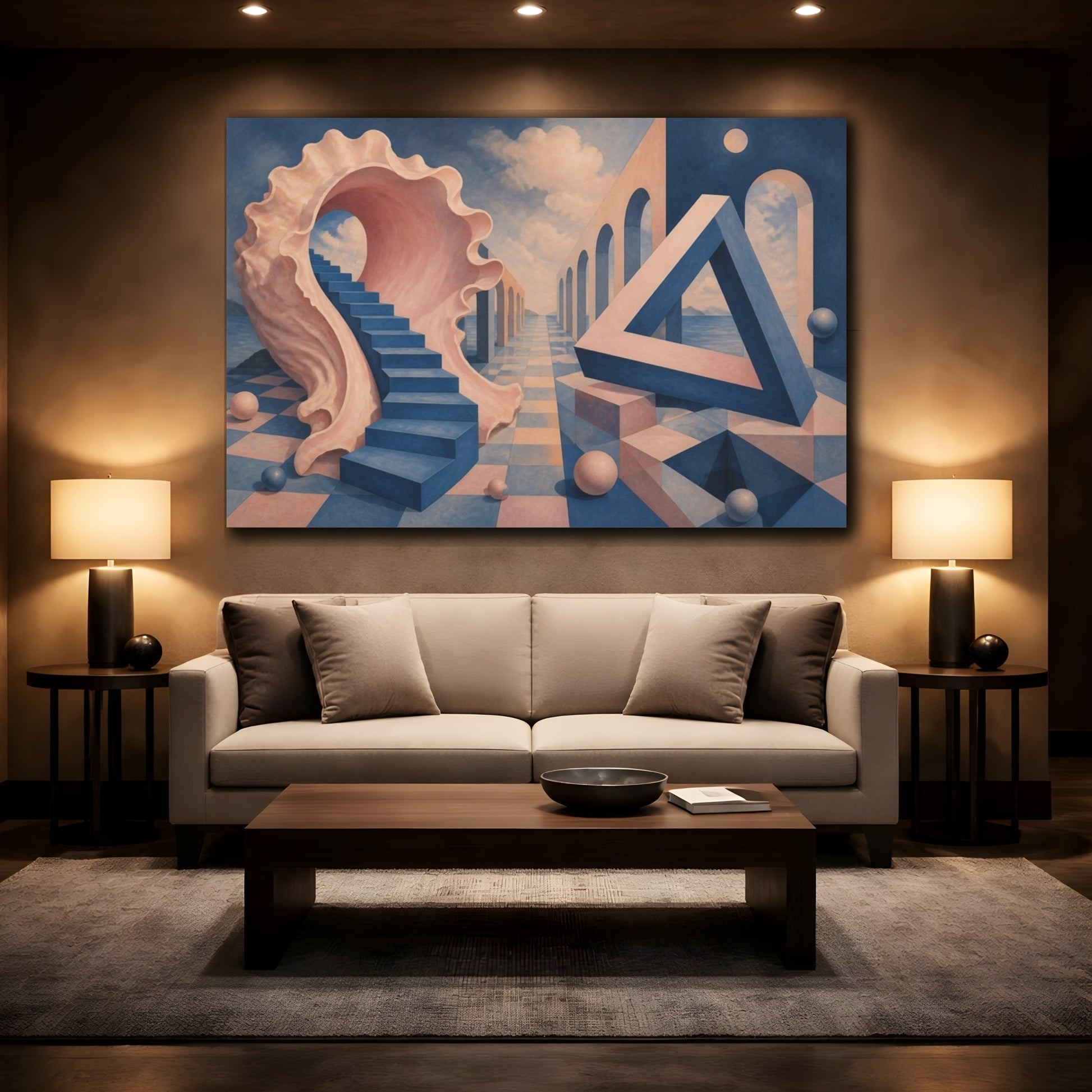 Mockup 2. Seashell Staircase Illusion shown as canvas print