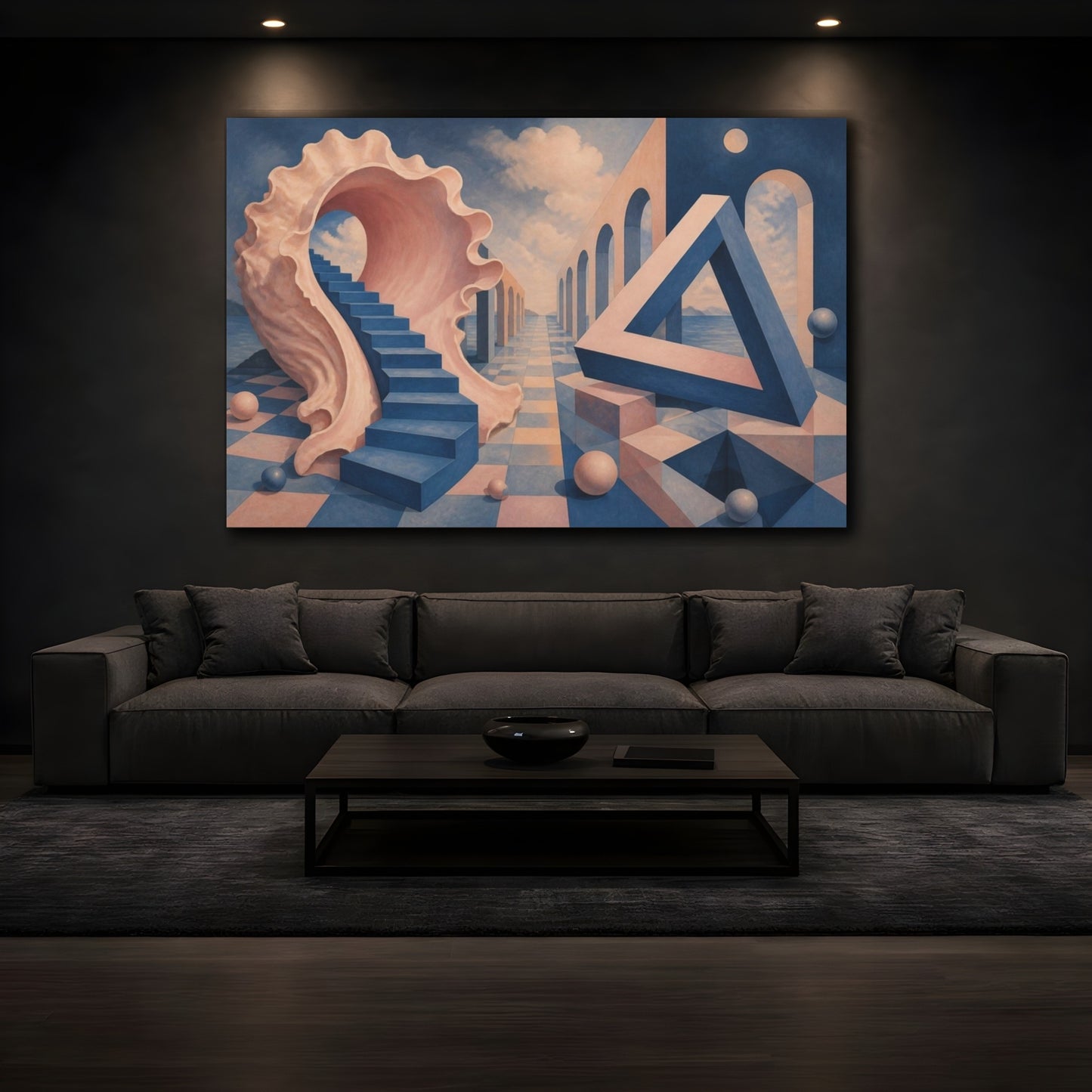 Mockup 3. Seashell Staircase Illusion shown as canvas print