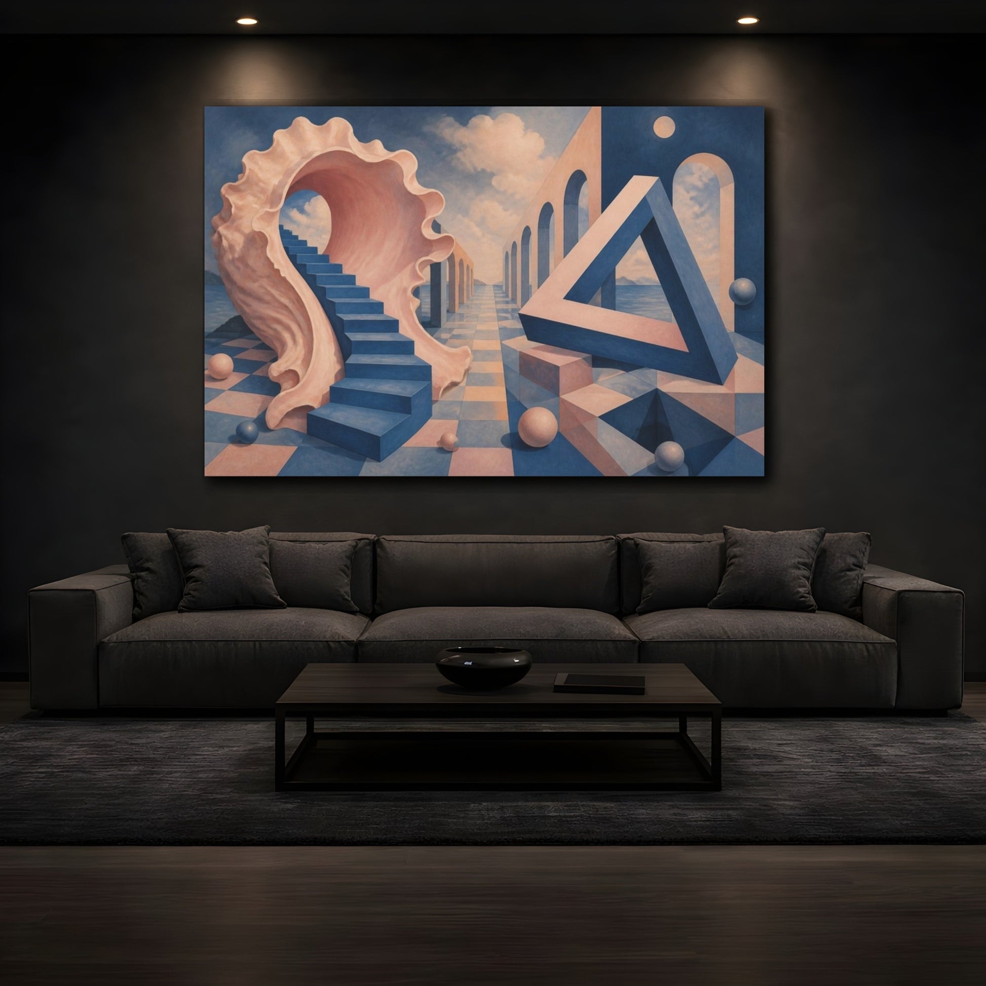 Mockup 3. Seashell Staircase Illusion shown as canvas print