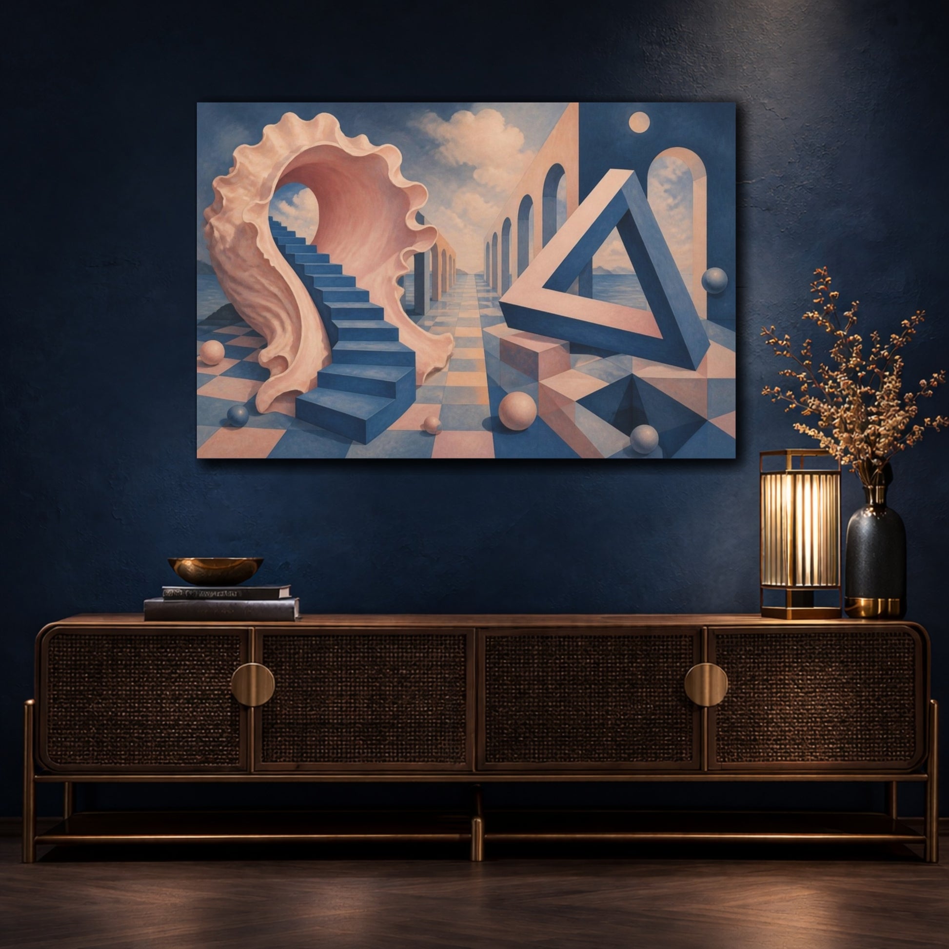 Mockup 4. Seashell Staircase Illusion shown as canvas print