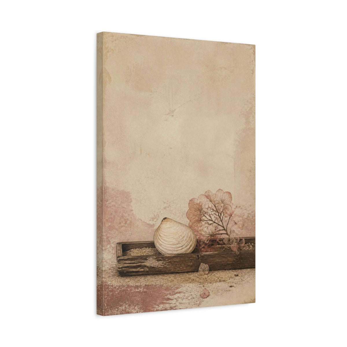 Side Mockup 3. Seashell Wabi Sabi Still Life shown as canvas print