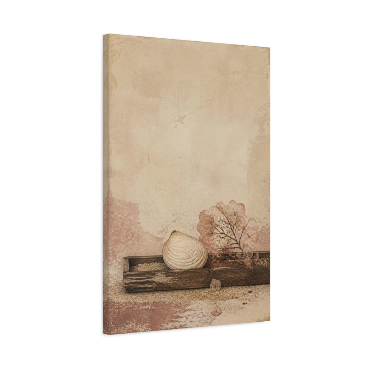 Side Mockup 2. Seashell Wabi Sabi Still Life shown as canvas print