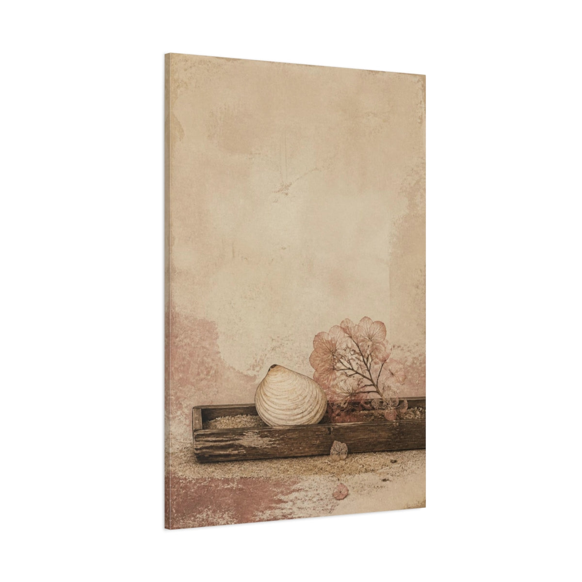 Side Mockup 1. Seashell Wabi Sabi Still Life shown as canvas print