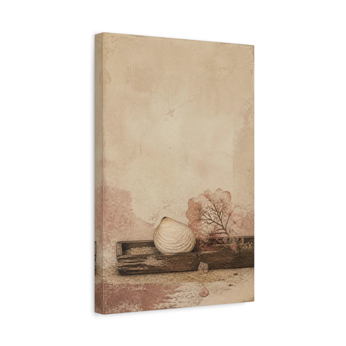 Side Mockup 4. Seashell Wabi Sabi Still Life shown as canvas print