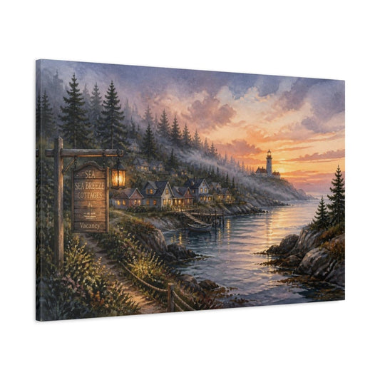 Seaside Cottage Landscape Canvas Print – Living Room, Above Fireplace - YesArtYes
