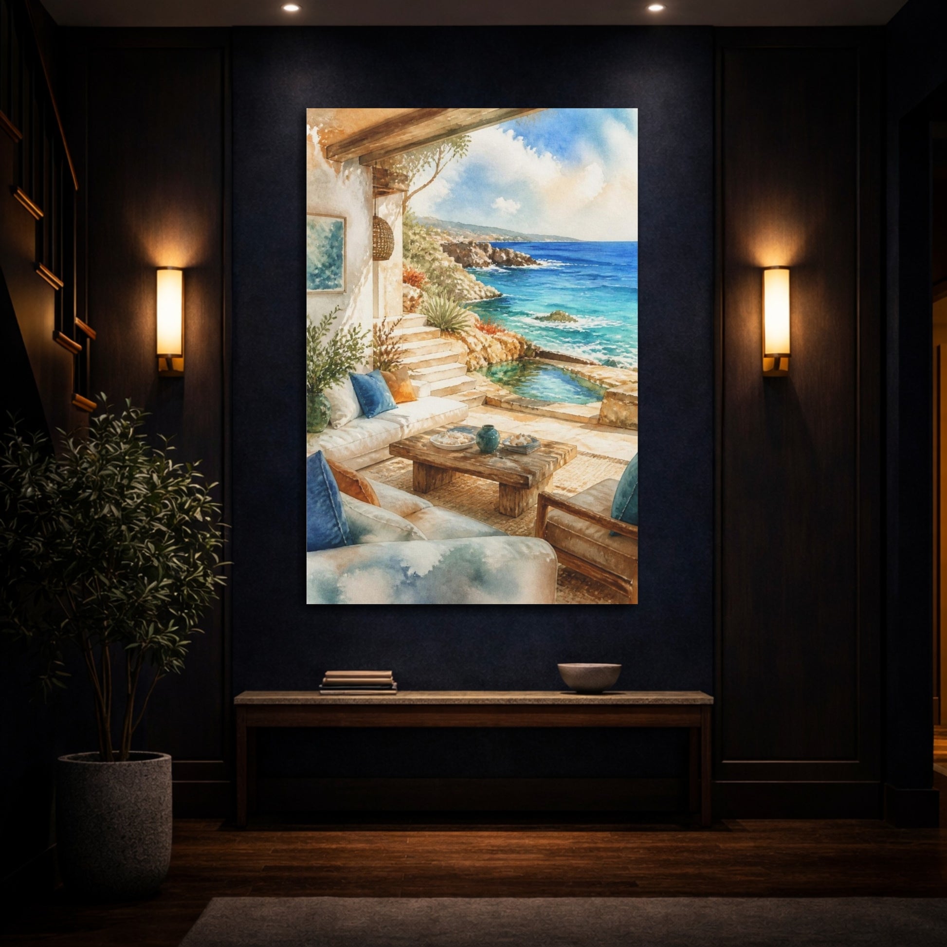 Mockup 4. Seaside Living Room Retreat shown as canvas print