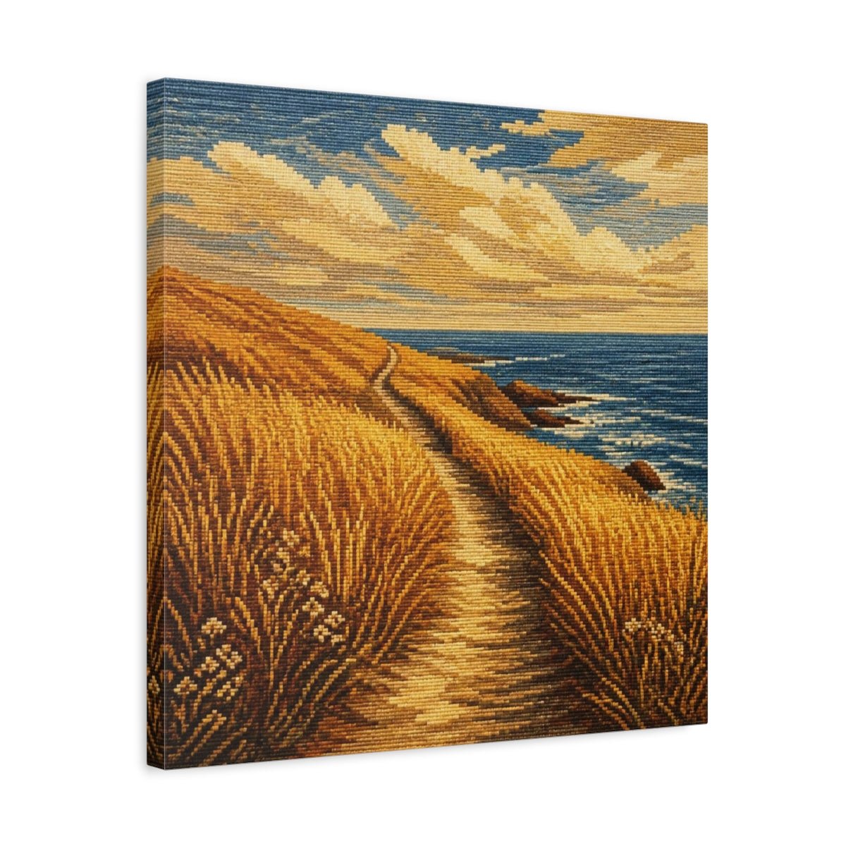 Seaside Path Motivation Canvas Print – Living Room, Above Couch, Ochre & Blue - YesArtYes