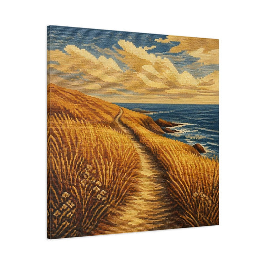 Seaside Path Motivation Canvas Print – Living Room, Above Couch, Ochre & Blue - YesArtYes