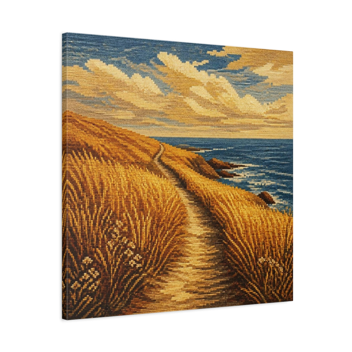 Side Mockup 3. Seaside Path Motivation shown as canvas print