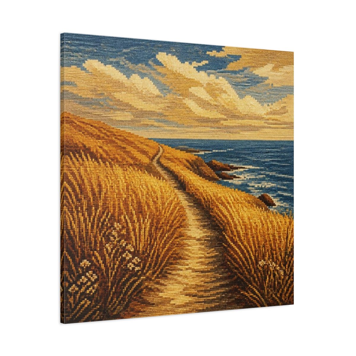 Side Mockup 1. Seaside Path Motivation shown as canvas print