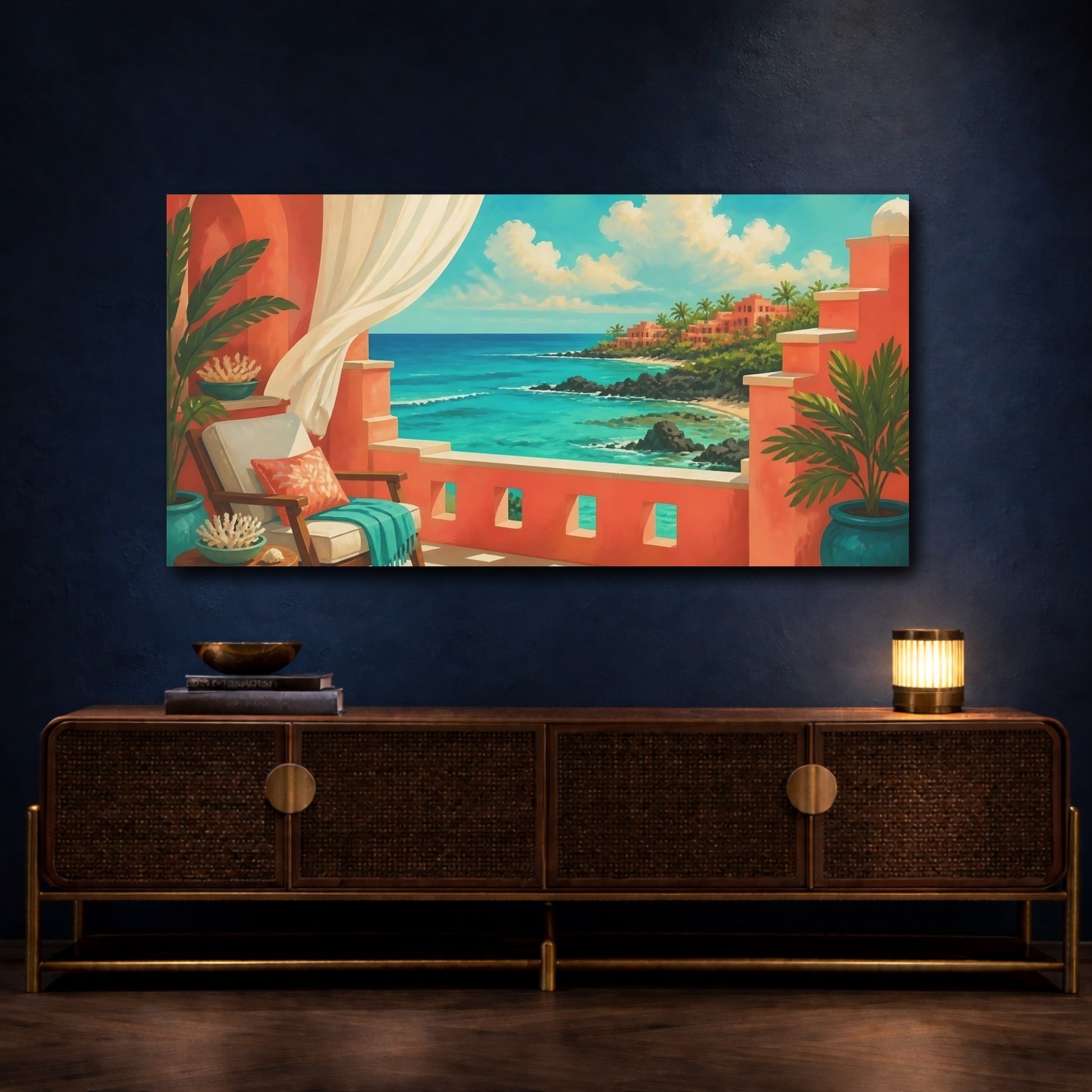 Mockup 4. Seaside Terrace View shown as canvas print