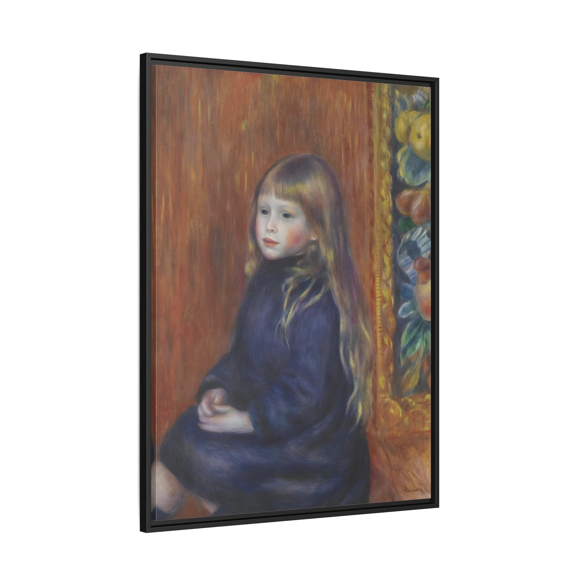 Seated Child in Blue Dress Renoir Canvas Print - Framed Wall Art - YesArtYes