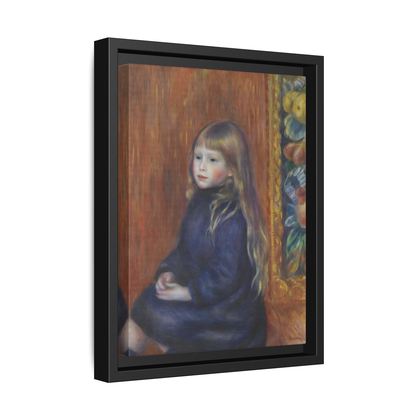 Seated Child in Blue Dress Renoir Canvas Print - Framed Wall Art - YesArtYes