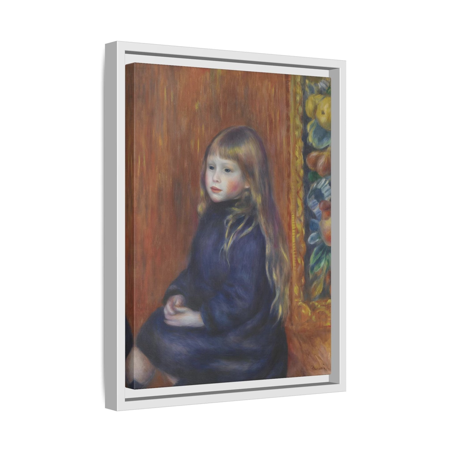 Seated Child in Blue Dress Renoir Canvas Print - Framed Wall Art - YesArtYes