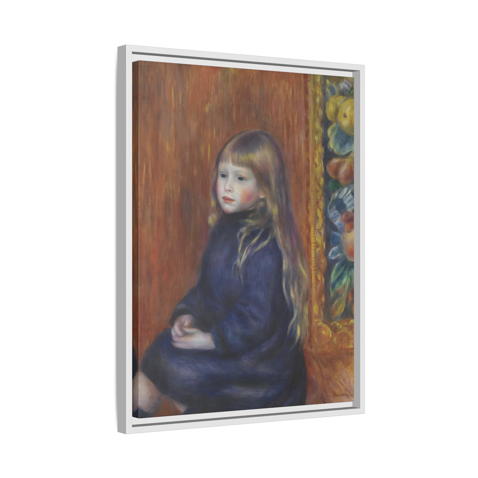 Seated Child in Blue Dress Renoir Canvas Print - Framed Wall Art - YesArtYes
