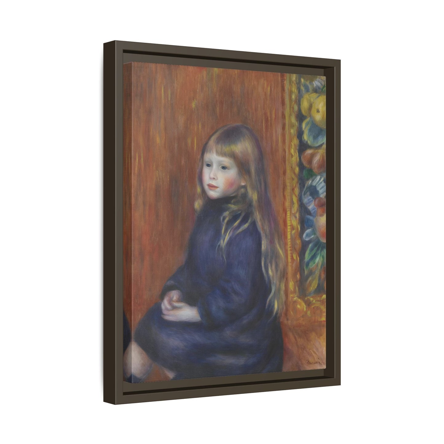 Seated Child in Blue Dress Renoir Canvas Print - Framed Wall Art - YesArtYes