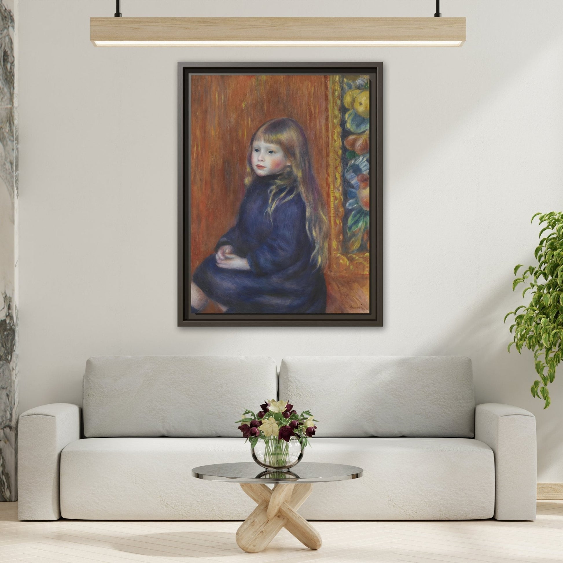 Seated Child in Blue Dress Renoir Canvas Print - Framed Wall Art - YesArtYes