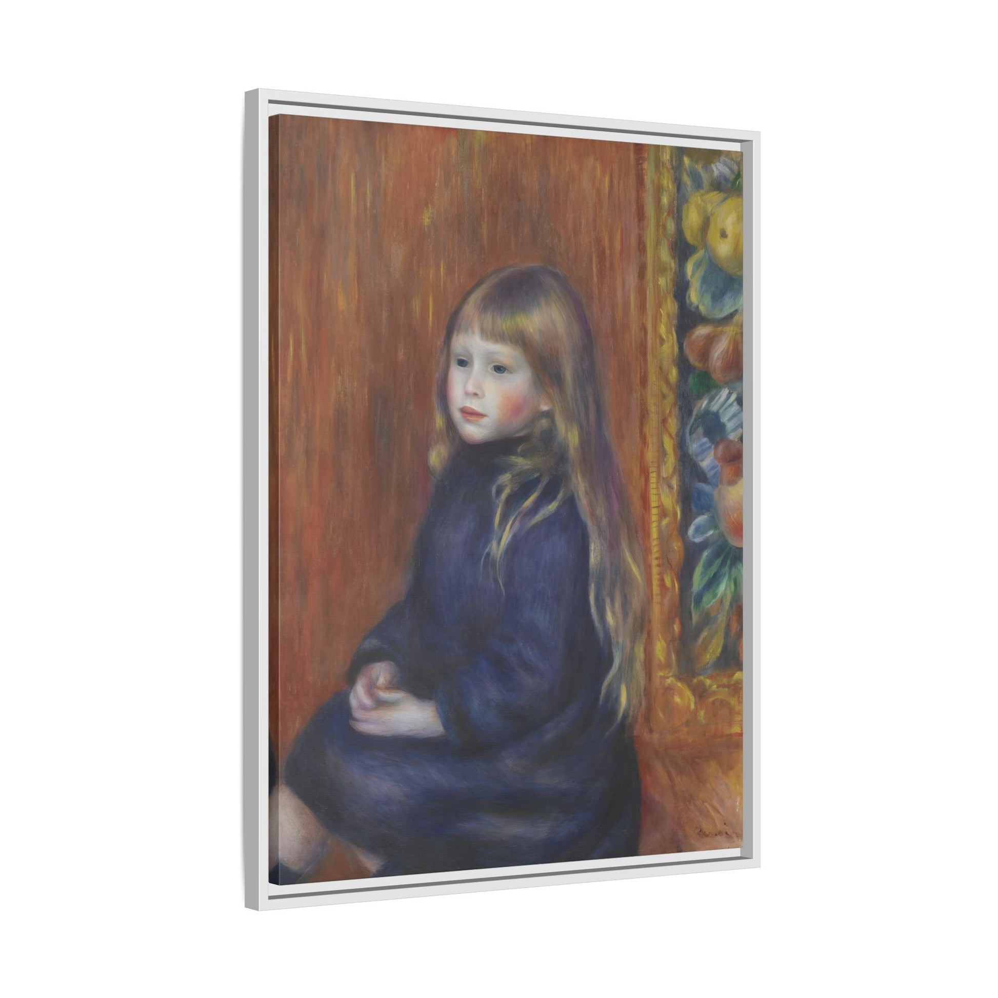 Seated Child in Blue Dress Renoir Canvas Print - Framed Wall Art - YesArtYes