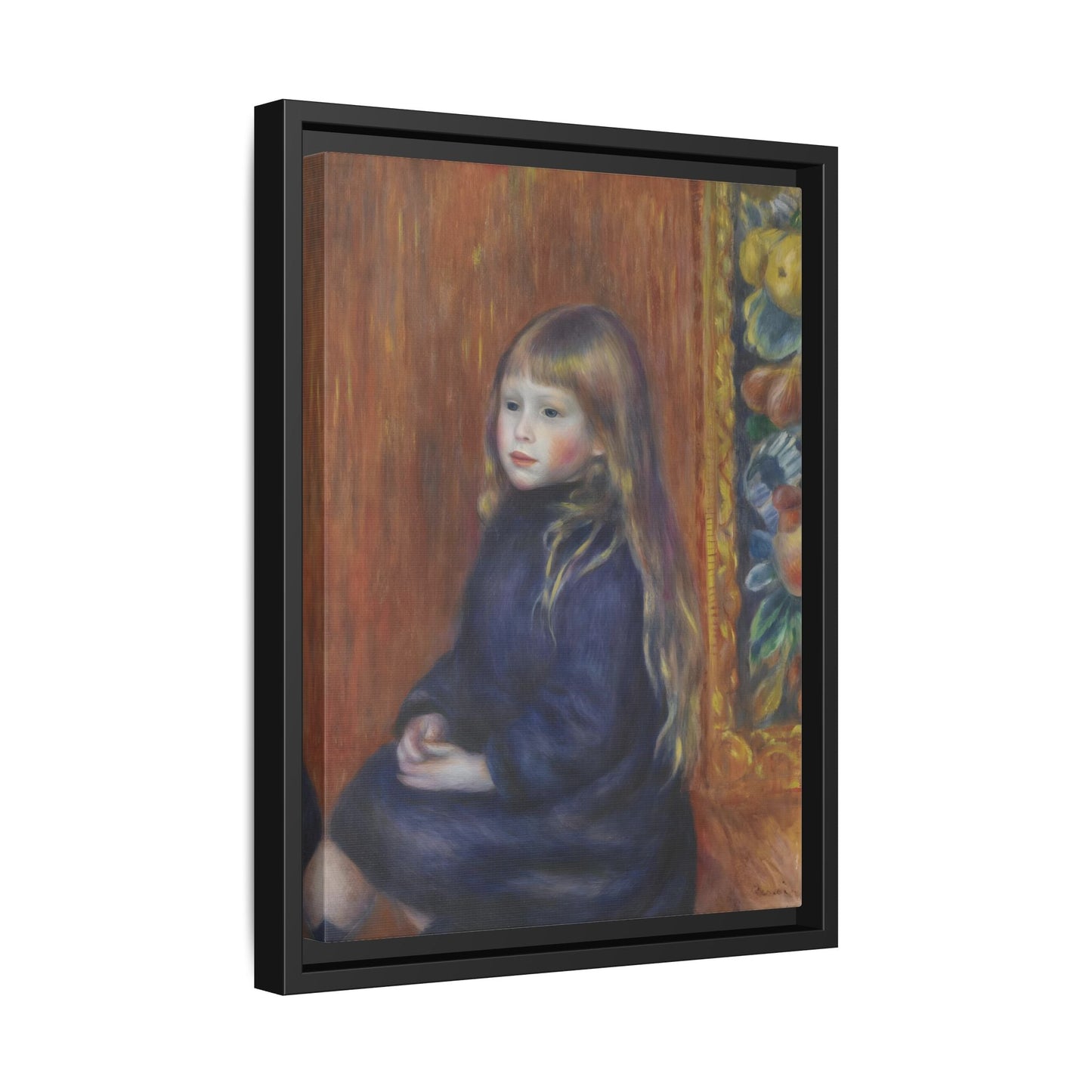 Seated Child in Blue Dress Renoir Canvas Print - Framed Wall Art - YesArtYes