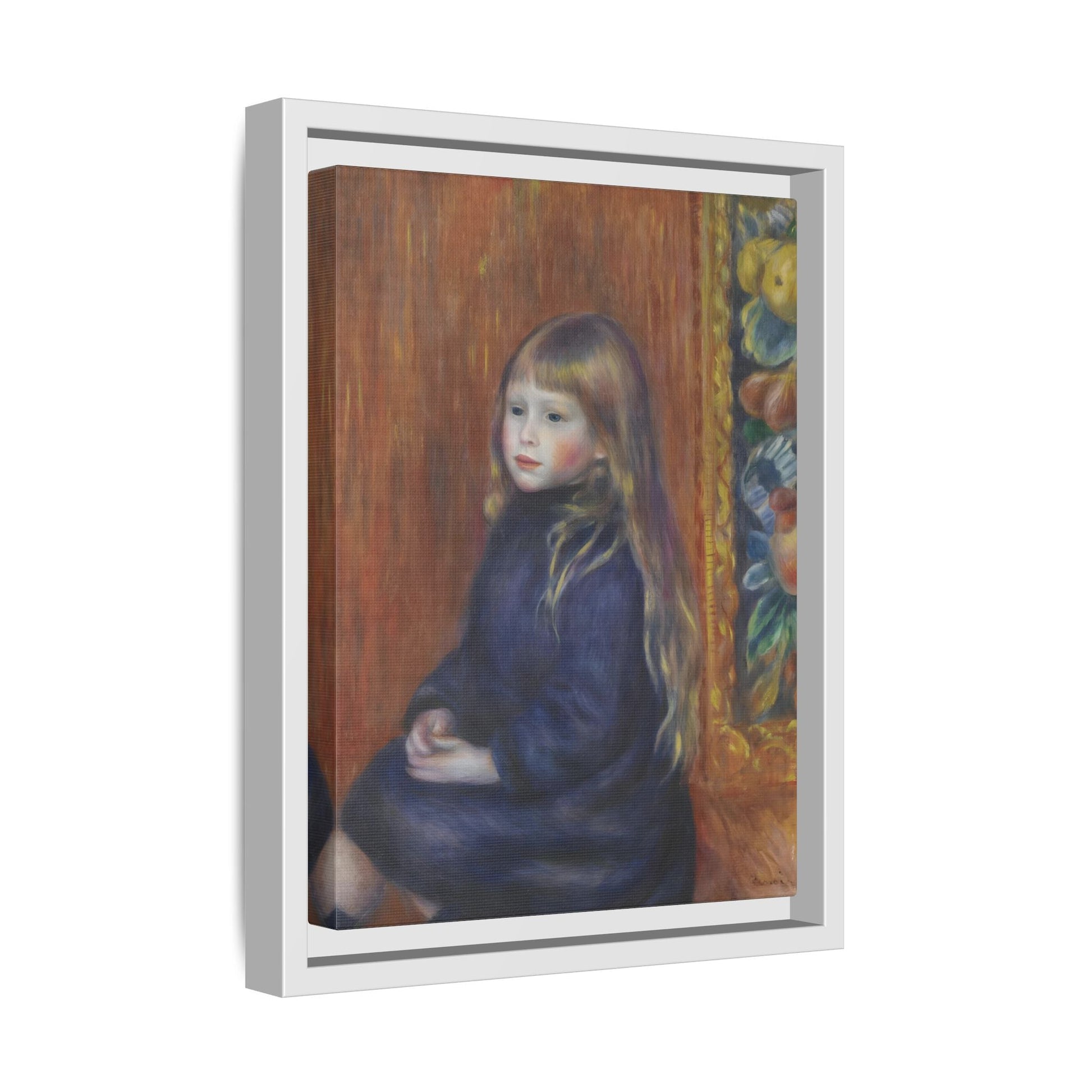 Seated Child in Blue Dress Renoir Canvas Print - Framed Wall Art - YesArtYes