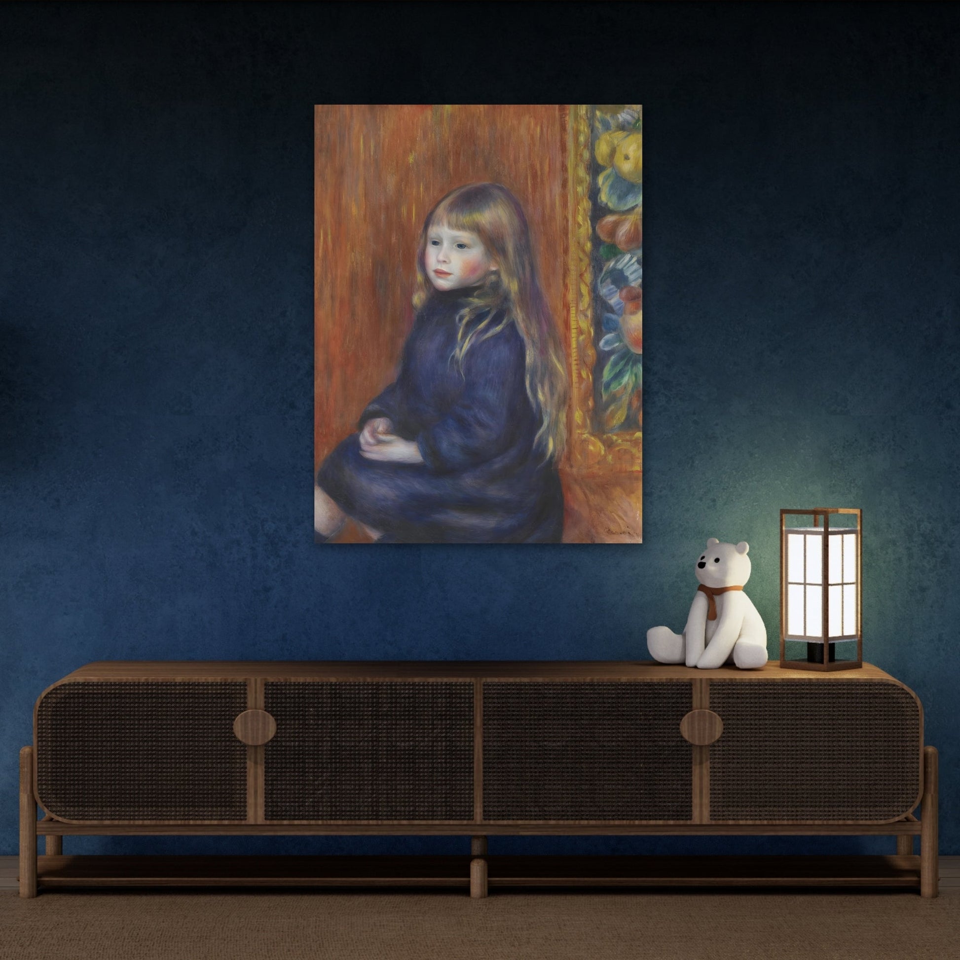 Seated Child in Blue Dress Renoir Canvas Wall Art Print - YesArtYes