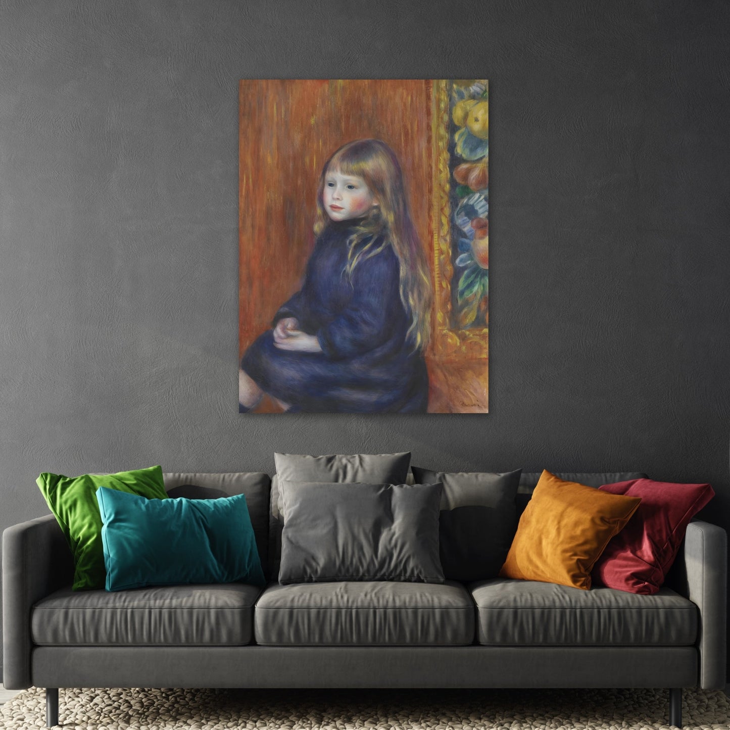 Seated Child in Blue Dress Renoir Canvas Wall Art Print - YesArtYes