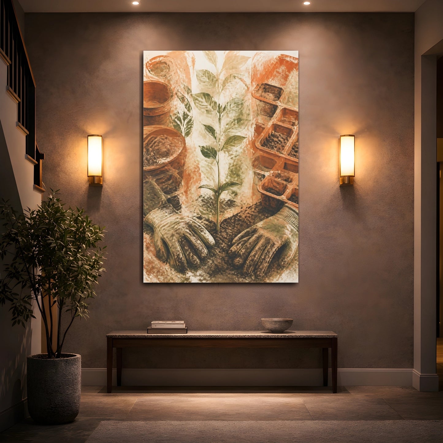 Mockup 2. Seedling And Garden Gloves shown as canvas print