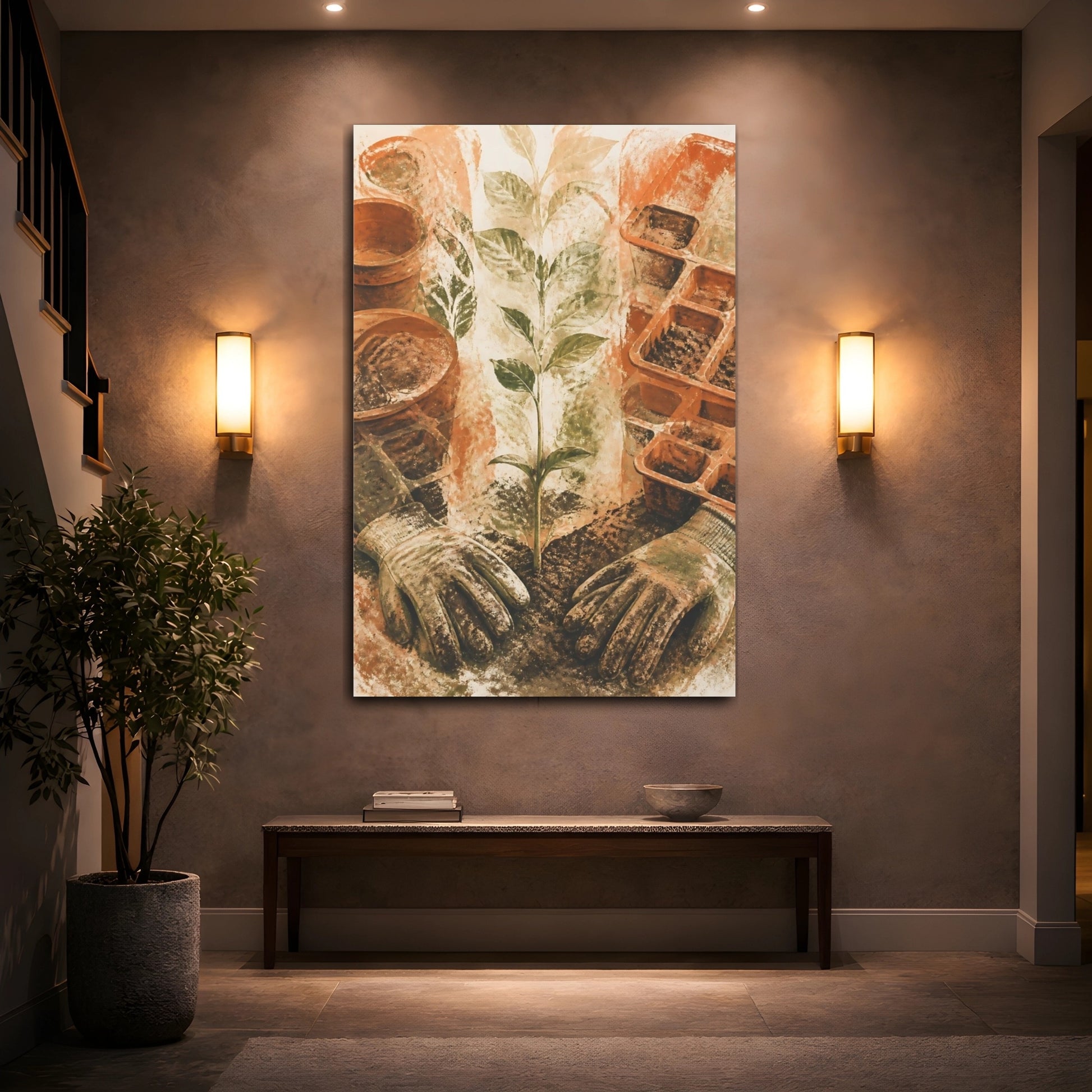 Mockup 2. Seedling And Garden Gloves shown as canvas print