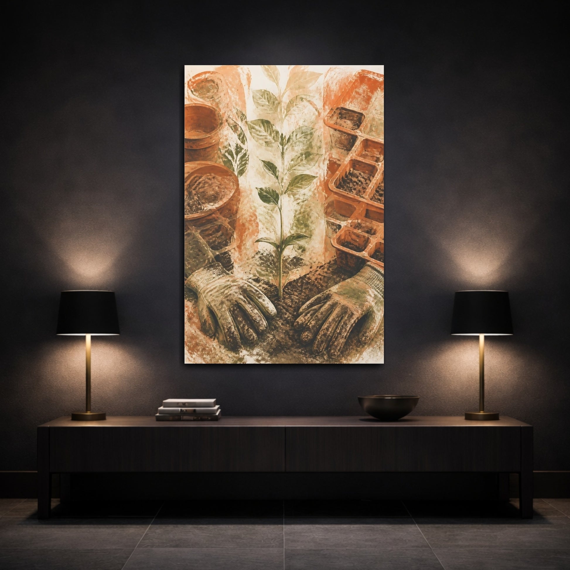Mockup 3. Seedling And Garden Gloves shown as canvas print